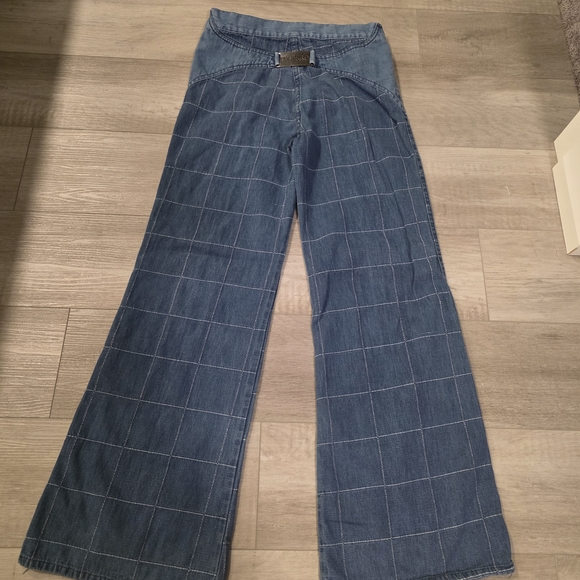 Van Heusen Blue Checkered Flare Jeans - Picture 2 of 11